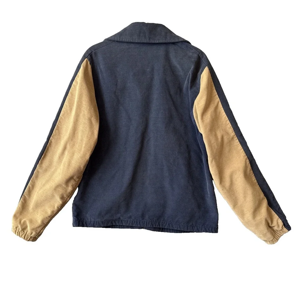 Vtg JCPenney Boys XL 18/20 Corduroy Jacket Navy Blue Tan Colorblock Varsity Zip